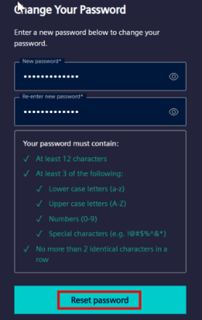 reset Password tab
